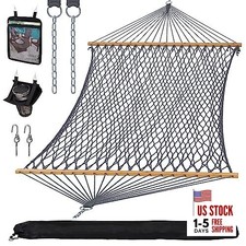  Double Outdoor Hammock, Polyester Rope Hammock with Strong Spreader bar, Grey