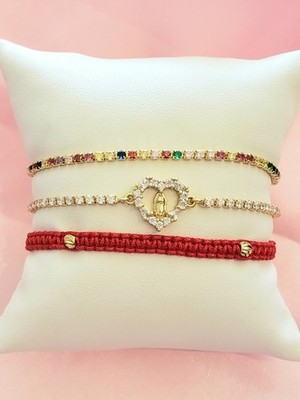 Armband 3 Stück Rotes multireligiöses verstellbares Set (K1)