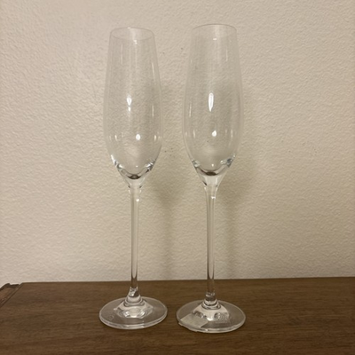 #ad Champagne Flutes Rona Slovakia 10.5” Crystal Crate amp; Barrel Clear NWT $32.00