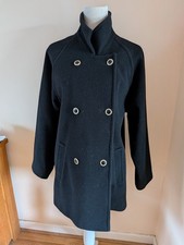 Ladies Size 16 Pure New Wool Double Breasted Duffel Coat In Black