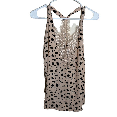 Mainstrip Tank Top Women's Medium Cheetah V-Neck Lace Racerback Sheer Shirt