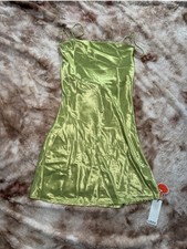 CIDER Green Polyester Satin Solid Slip Dress Strappy Sleeveless Mini S