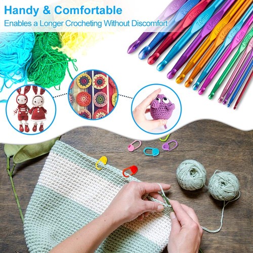 37 PCS Crochet Hooks Set, High Quality Coloured Aluminum Ergonomic Handle Cro... - 第 2/7 張圖片