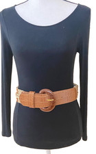 Patricia Green Women's Belt Small Brown Ivory VTG Wide Classic 80's Croc Print