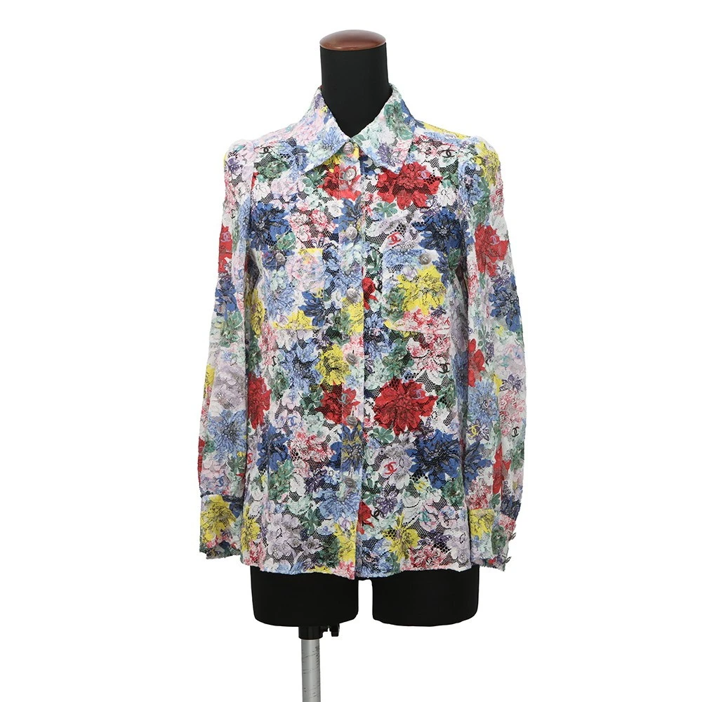 Chanel — CHANEL Lace blouse Size 34 79% Cotton / 14% Viscose / 7% Polyamide White/Mul...