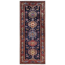 2'10"x7'2" Yale Blue Hand Knotted Afghan Ersari Soft Wool Runner Rug 2781