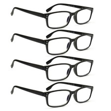 4 Pack Reading Glasses for Men and Women with Spring Hinges, Lightweight Blac...