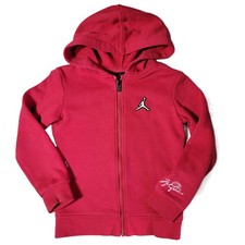 Kids Size 4 Jordan Zip Up Hoodie Red Jumpman Logo Signature Sleeve Fleece Lined