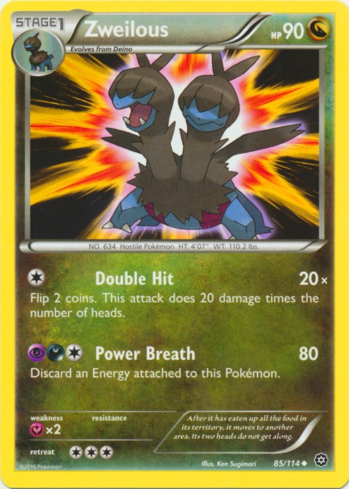 Zweilous - 85/114 - Uncommon (Mp) Steam Siege - Dragon Pokémon
