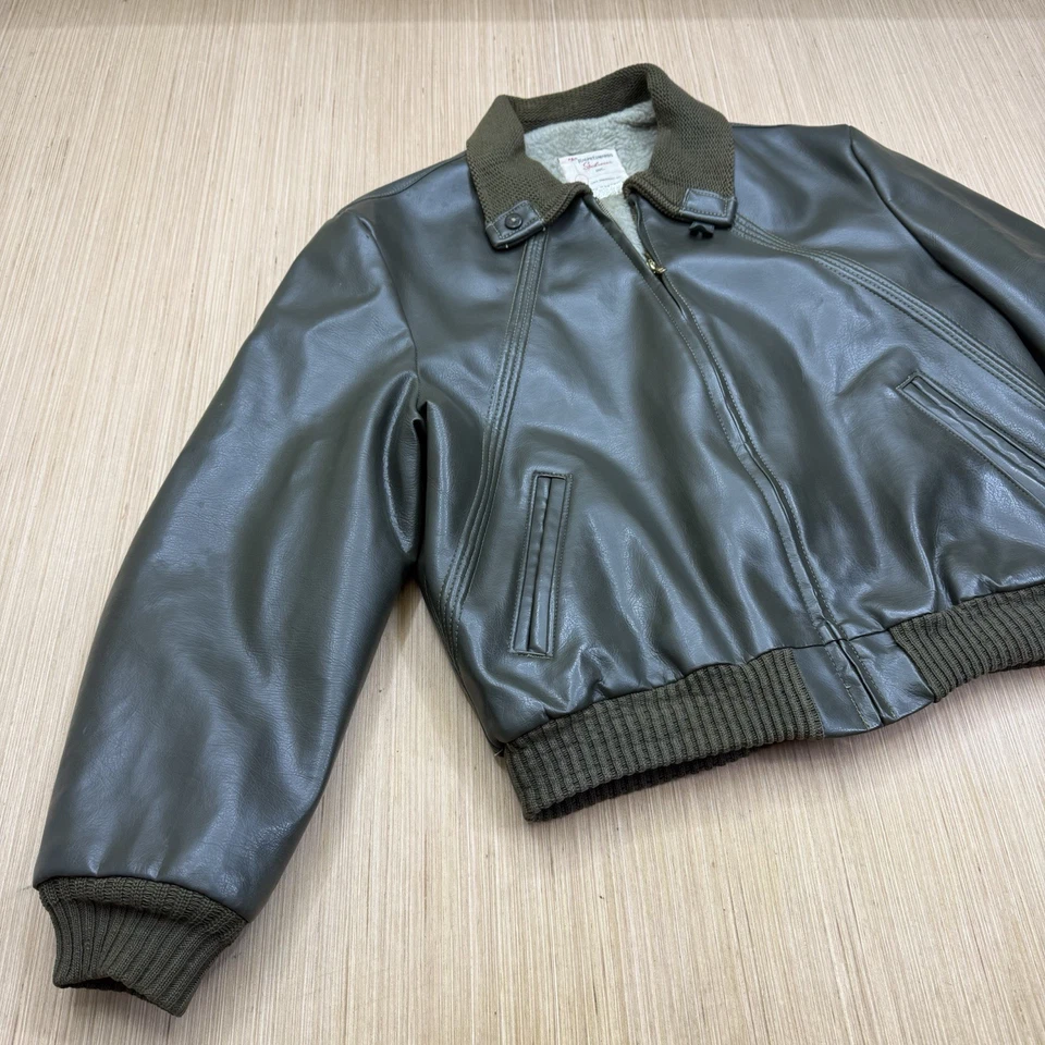 Vintage 60’s Knit Collar Leather Bomber Flight Jacket Ralph Edwards Sportswear - Image 3 of 4