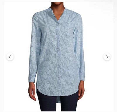 Lands End Cotton Poplin Mandarin Collar Tunic Light Blue size 2X