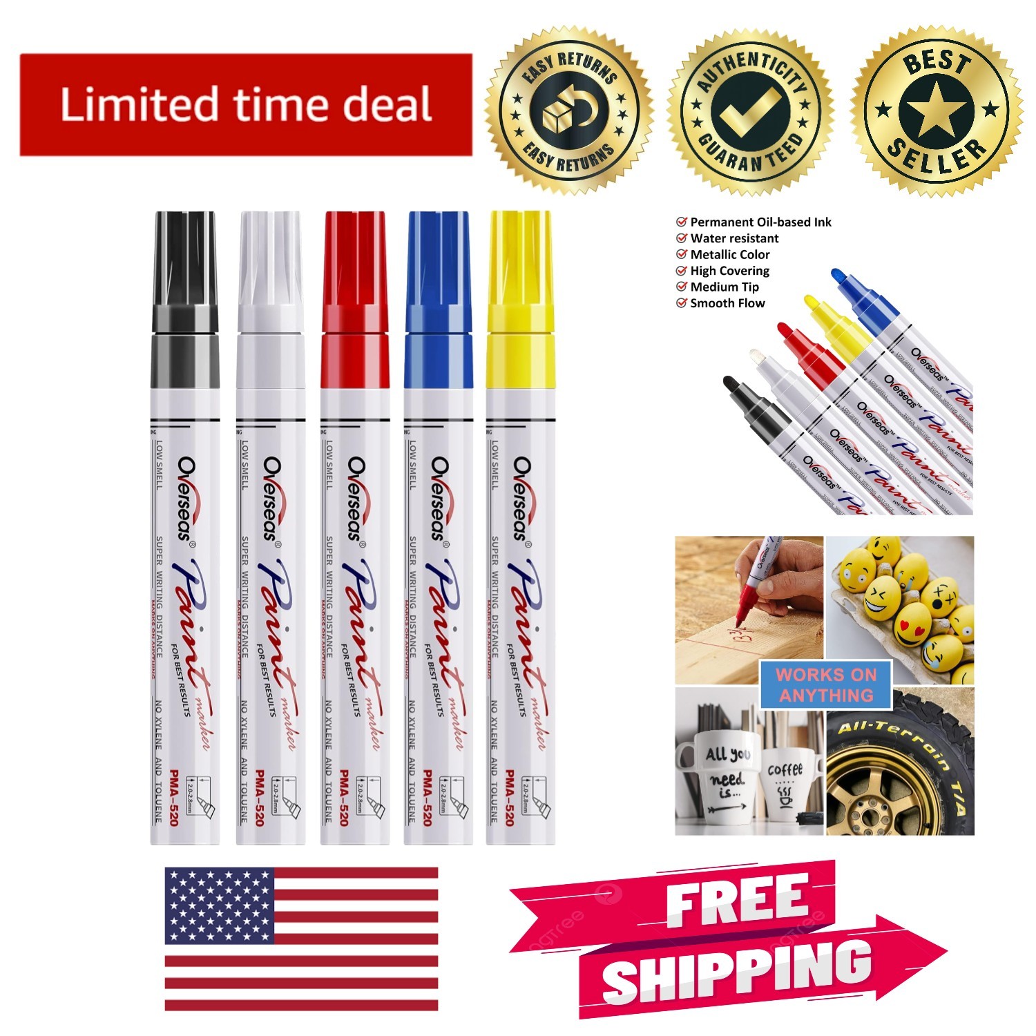 Oil-Based Paint Markers - Quick Dry Assorted 5 Pack for Arti