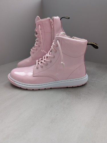 Dr. Martens Air Wair Malky Boots Pink UK Size 4 Lackleder Schnürung Side Zip