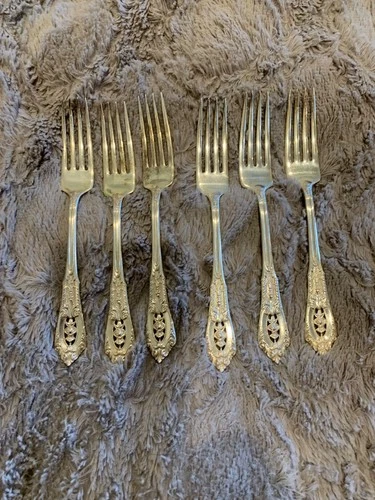 Set of 6 Rose point by wallace sterling silver forks 285 grams