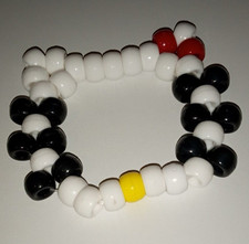 Handmade Kandi Beaded Bracelet, Black White Red Yellow Color Pattern