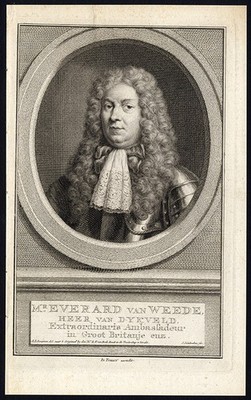 Antiker Portrait Druck - Everard van Weede - Dykveld - Tirion - Houbraken - um 1750