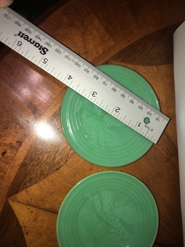 Akro Agate Toy Tea 2 Dishes Green Plates Saucer Mini Plate 4” - Picture 3 of 6