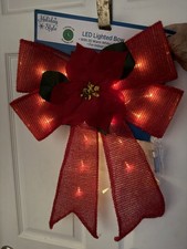 NEW Holiday Style LED Lighted Bow  With 20 Warm White LED Lights  Indoor 18 In
