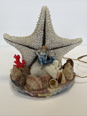 #ad Vintage Star fish diarama Tv Light Mermaid sea shells MCM Shell Factory Florida $100.00