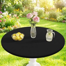 Black Round Elastic Tablecloth Fitted Waterproof Cover for 36 to 44 Inch Tables