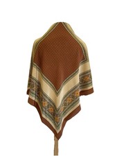Vintage Silk Chiffon Paisley Scarf with Brown Border and Yellow Center