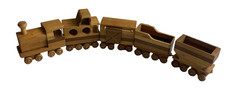 VTG Hand Crafted Wooden 5 Piece Train Set Toy Solid Wood Cars