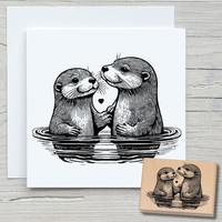 Stempel Otter-Paar - Motivstempel Holzstempel Scrapbooking Liebe Tierstempel Diy