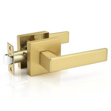 Probrico 1 Pack Heavy Duty Gold Passage Door Handle,Square Satin Brass Door