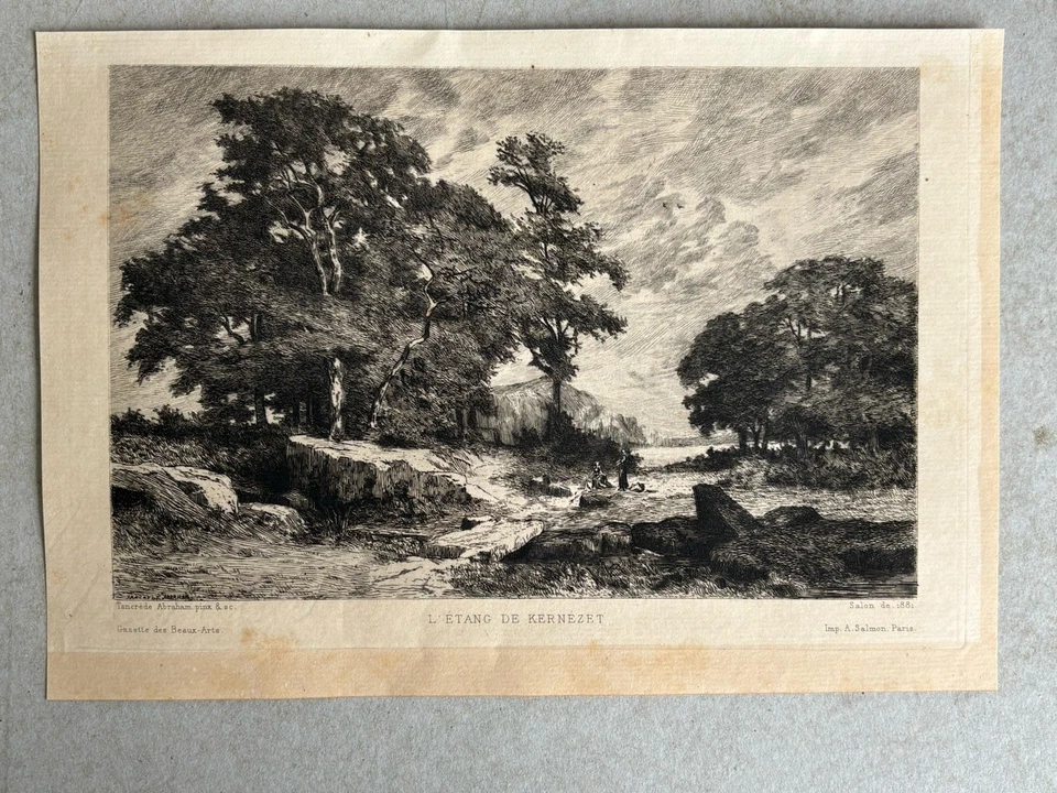 Théodore Rousseau Gravure Eau Forte Etching Paysage Le Marais Dans Les Landes - Photo 2/4