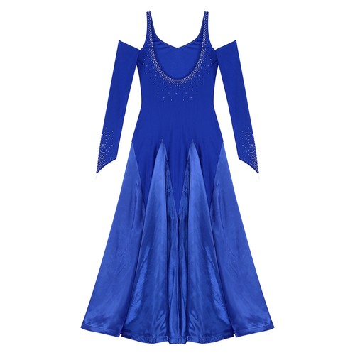 Womens Gown Modern Dress Rhinestones Costume Dance Dresses Long Sleeve Robe - Picture 6 of 51