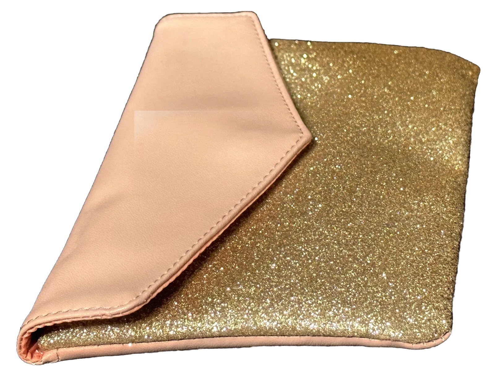 Peach and gold sparkle makeup bag with button closure brand new-image