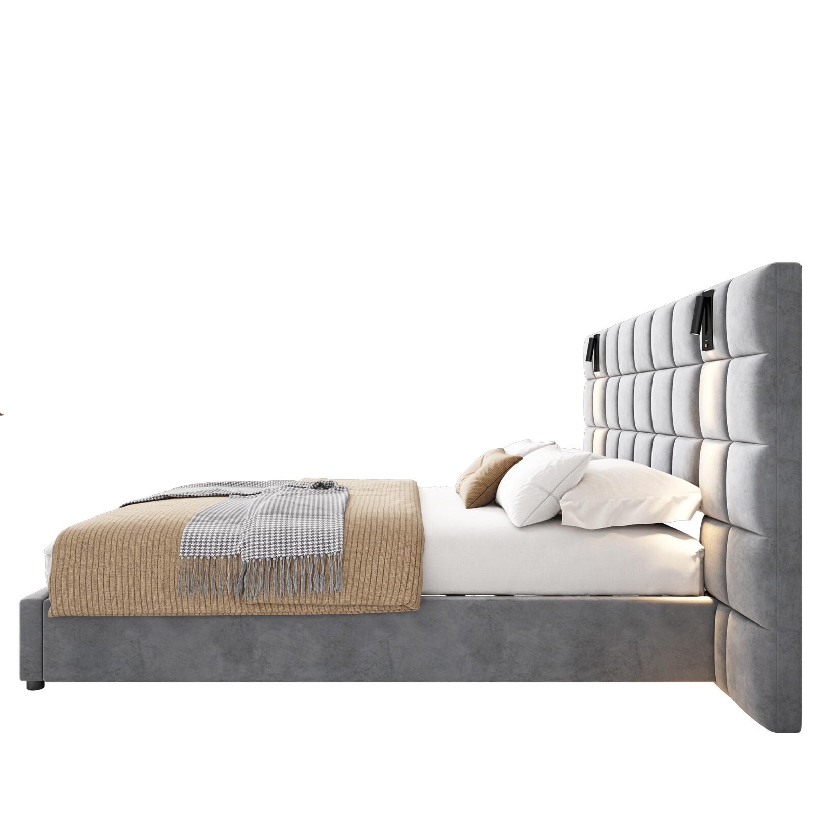 Modern Queen Size Upholstered Velvet Platform Bedframe & Headboar,wide headboard