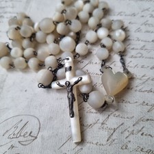 Grand Chapelet Ancien Nacre Coeur XIXè French Heart Mother Of Pearl Rosary 19thC