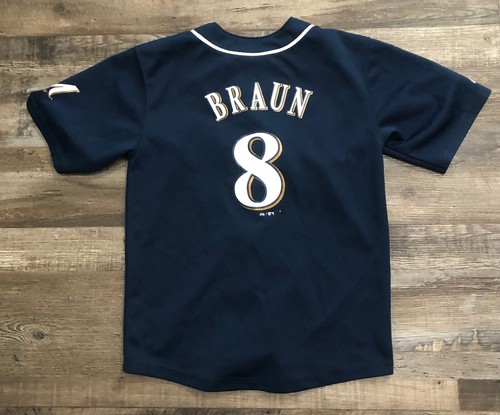 Ryan Braun Kids Jersey Milwaukee Brewers Majestic Boys Large Blue Button Up - Picture 2 of 7