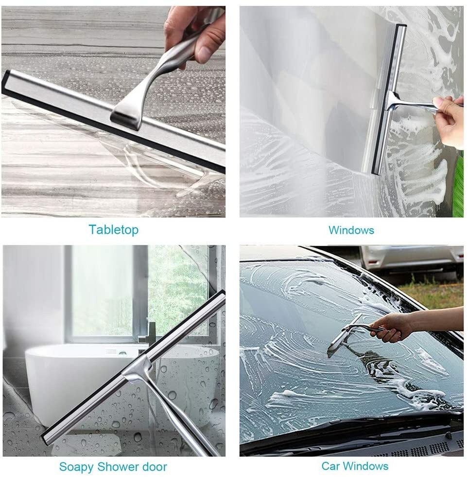 Shower Squeegee,Stainless Steel Window Squeegee Shower Cleaner With Hook 26cm UK