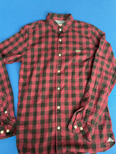 Lacoste L ve Burgundy Red Black Plaid Checkered Button Shirt size 38 Small