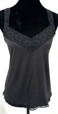 Vanity Fair Womens Pullover Lace Trimmed V-Neck Camisole Size 36/42 Black Satin