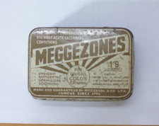 WW2 era Vintage British Pharmaceutical advertising Meggeson Meggezones Tin A2