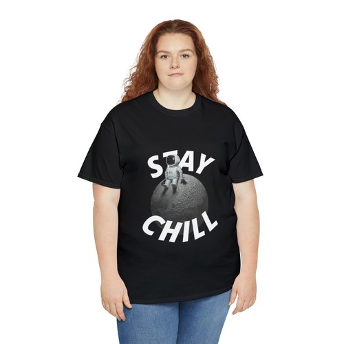 Camiseta de algodón pesado Stay Chill negra gráfica unisex - Imagen 8 de 13