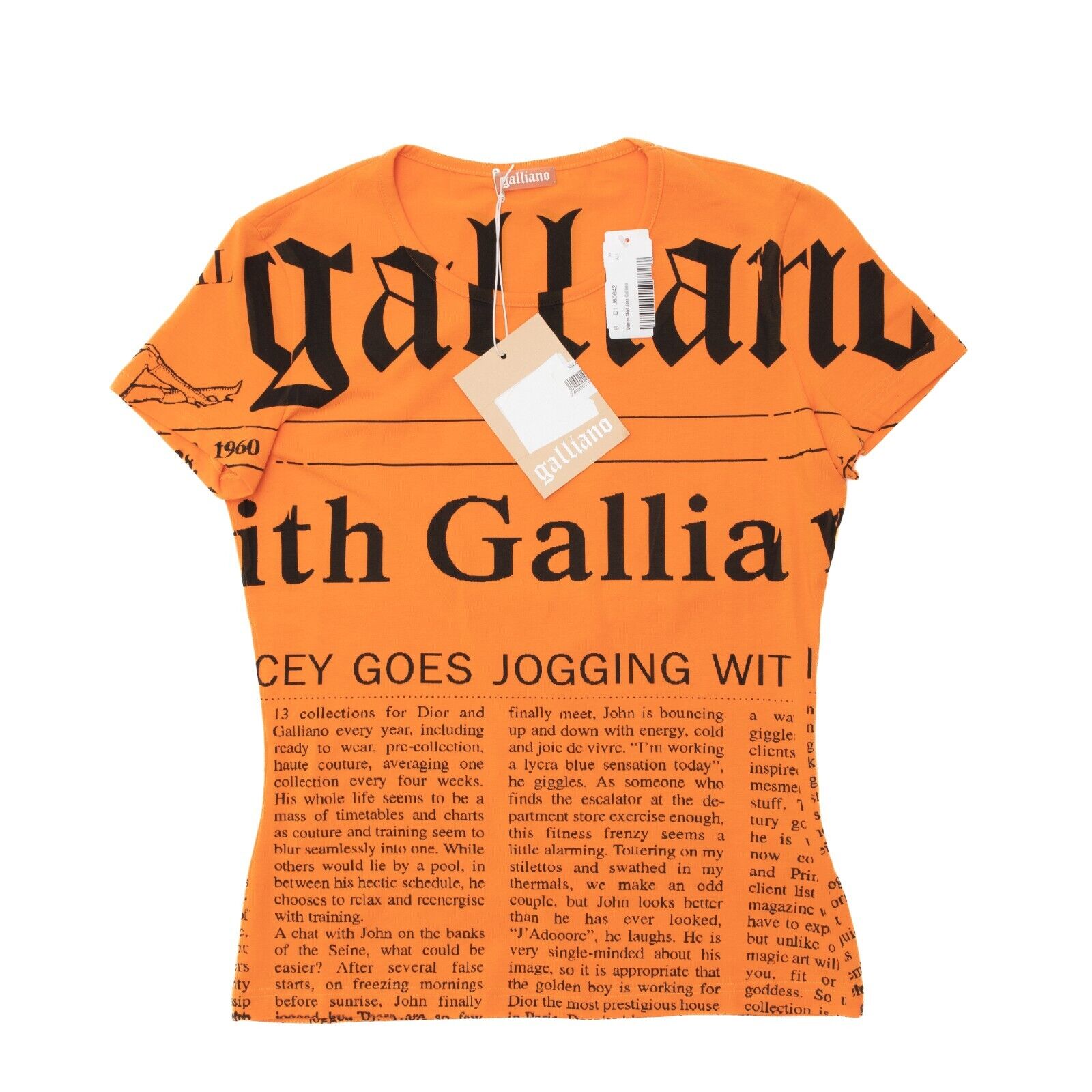 John Galliano Black Gazette Print Logo T-Shirt Made In Italy