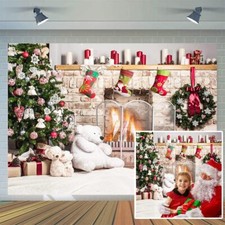 8x6ft Christmas Fireplace Backdrops Xmas Tree Christmas Theme Backdrop New Ye...