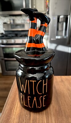 Rae Dunn WITCH PLEASE Figural Canister with feet legs Topper - New! Halloween