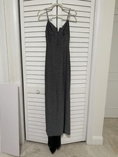 Dark Silver High Slit Evening Dress Floor Length - Fashion Nova Size Small