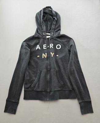 Aeropostale Full Zip Long Sleeve Hoodie Unisex Kids Extra Small Gray Pocket