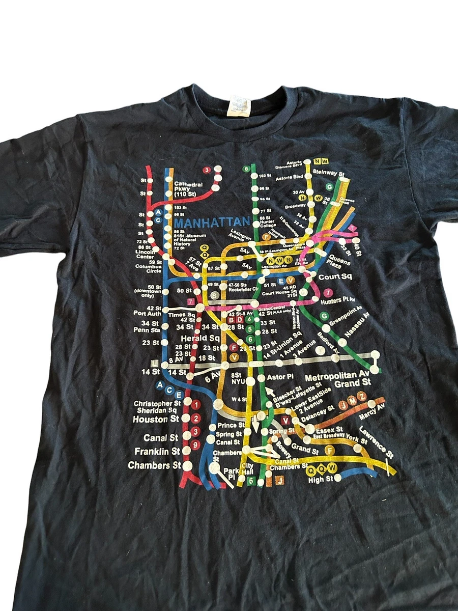 New York City Manhattan Subway Map T Shirt Adult Medium Black NY