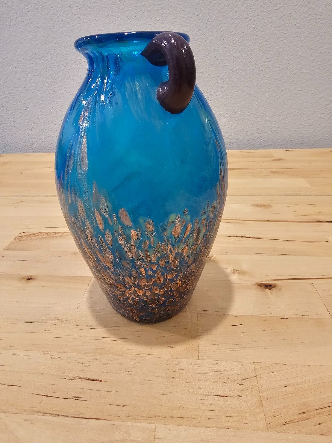 Dale Tiffany Favrile Art Glass Amphora Teal Blue Vase Gold Copper