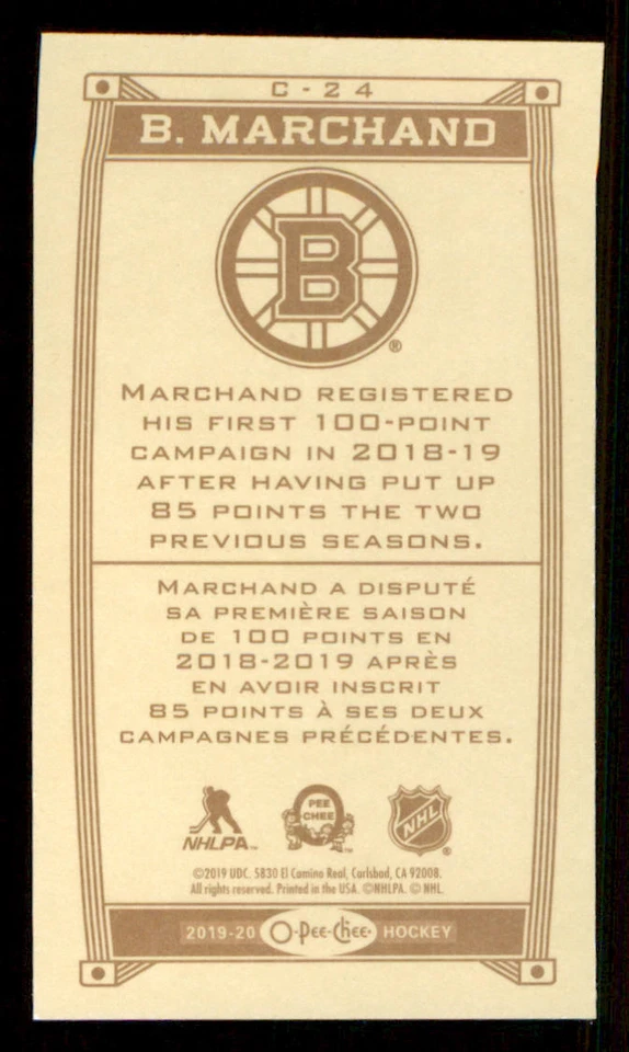 2019-20 O-Pee-Chee Caramel Minis #C24 Brad Marchand - Image 2 of 2