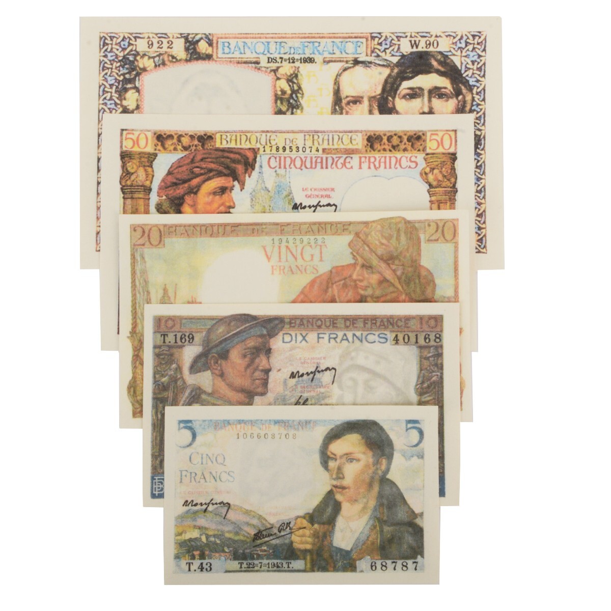 French WW2 Francs Reproduction Bank Notes- Re-enactment and Pocket Litter