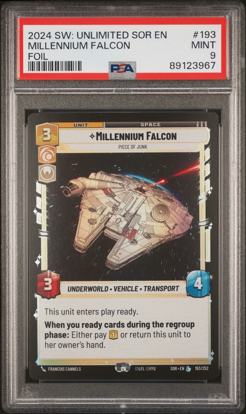 Star Wars Unlimited SOR #193 - Millennium Falcon Legendary Foil - PSA 9