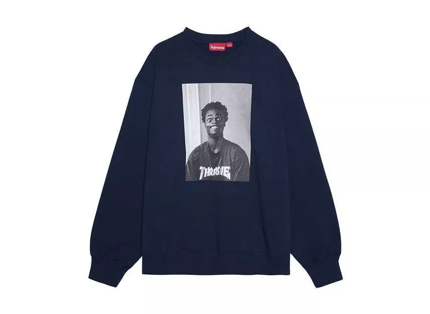 Col rond Supreme x Thrasher bleu marine